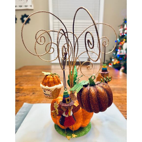 Pier One Glitter Pumpkin Ornament Tree Fall Thanksgiving Centerpiece 12”T - Picture 5 of 8